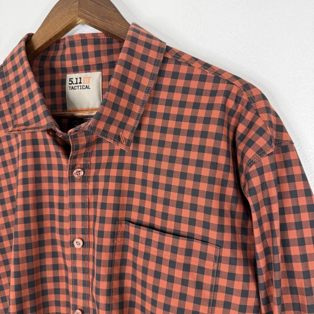 5.11 Tactical Shirt Mens 2XL Orange Check Long Sleeve Button Up Poly Cotton